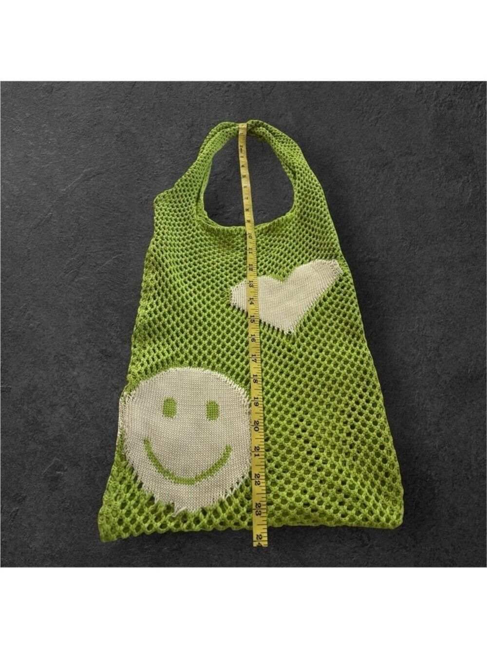 Crochet Tote Bag with Smiley and Heart - Picture 2 of 5